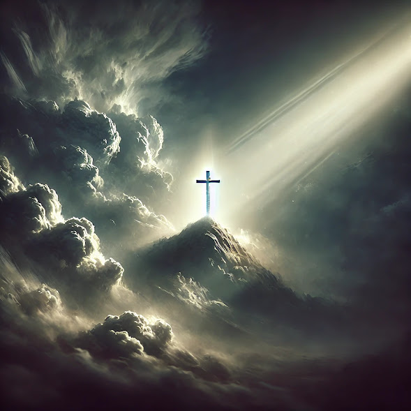 Cross over stormy horizon depicting hope for a world in crisis Cross over stormy horizon depicting hope for a world in crisis